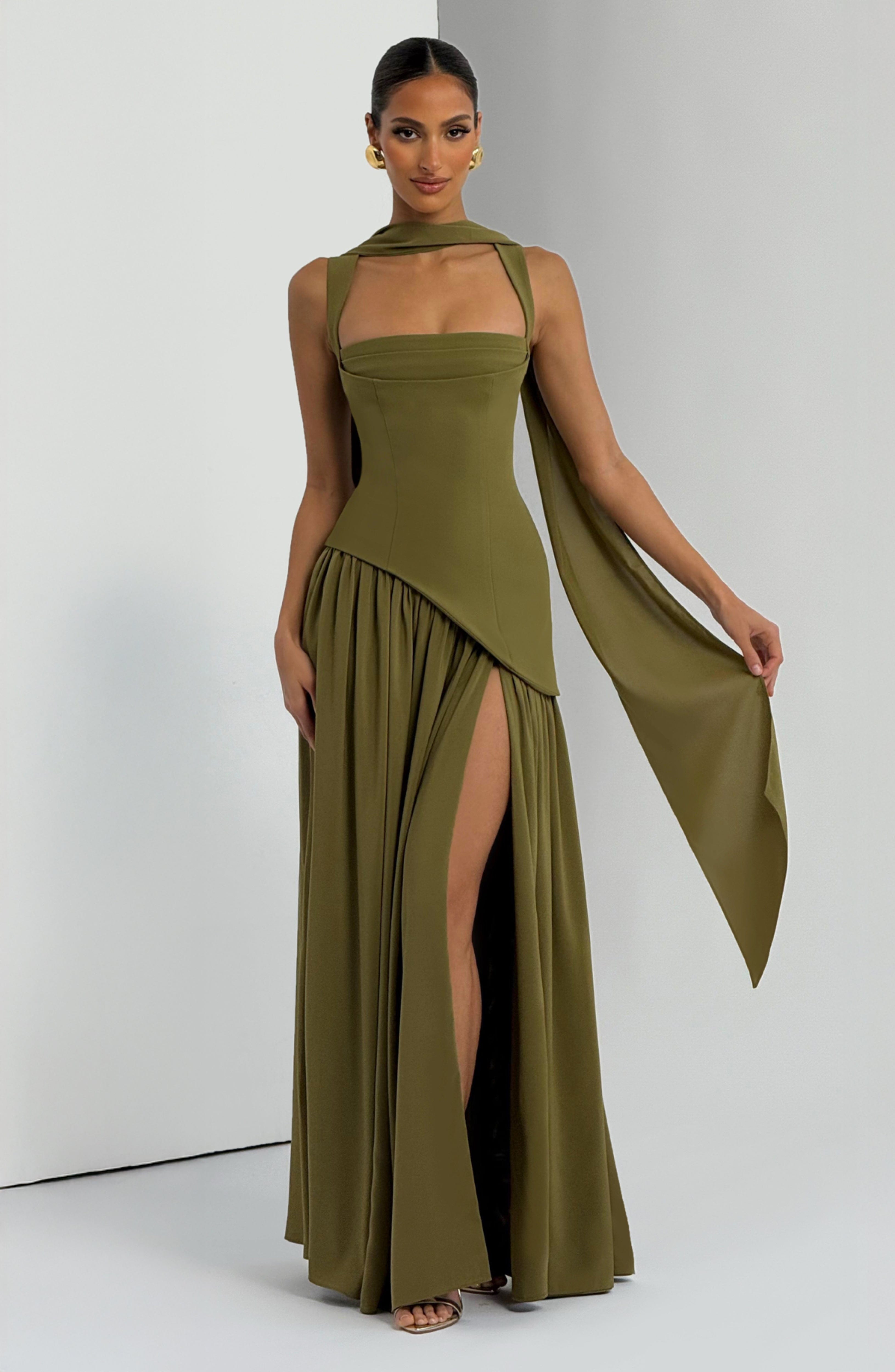 Tullulah Deep Olive Maxi Dress - ICYBOO