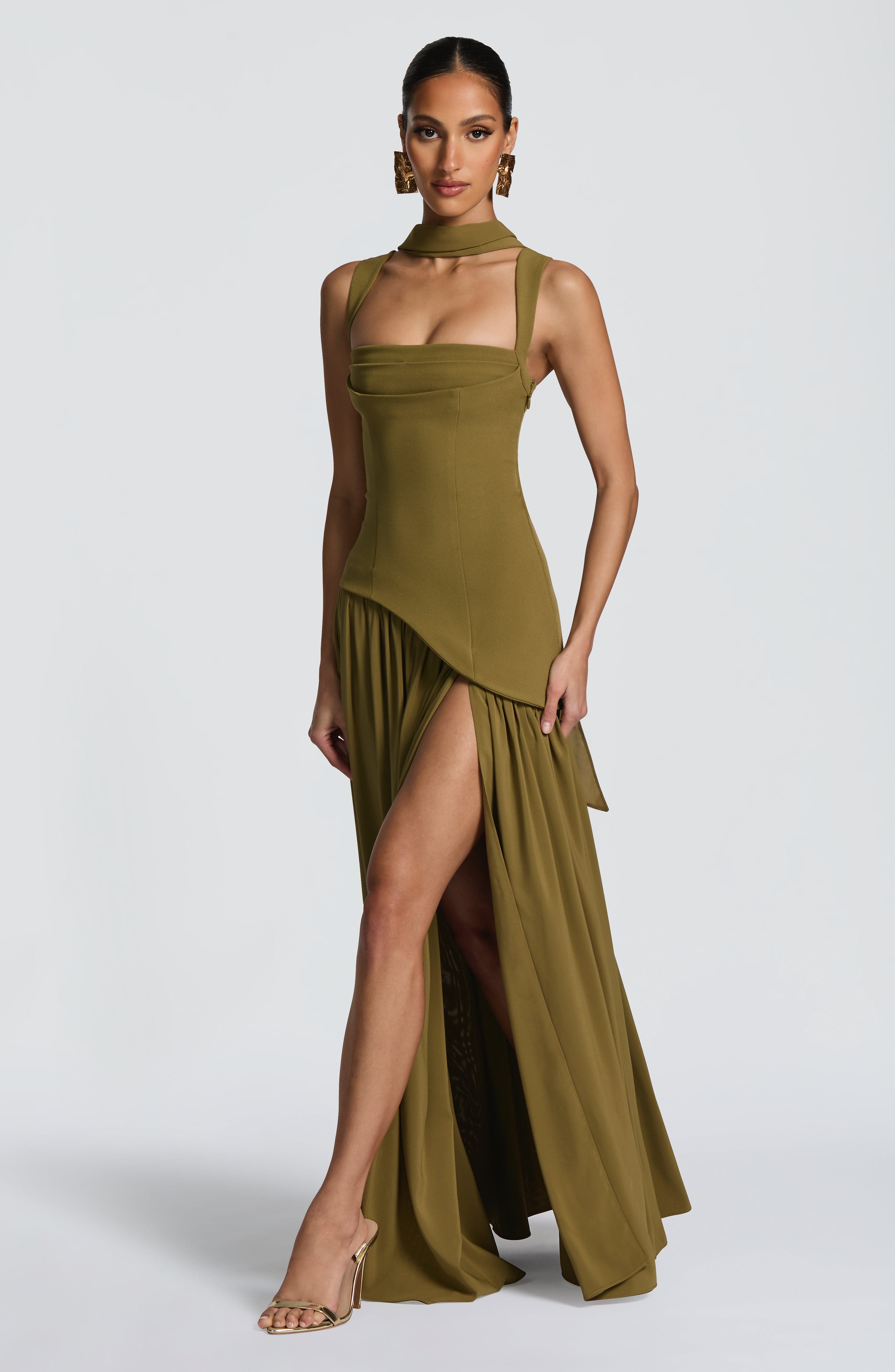 Tullulah Deep Olive Maxi Dress - ICYBOO