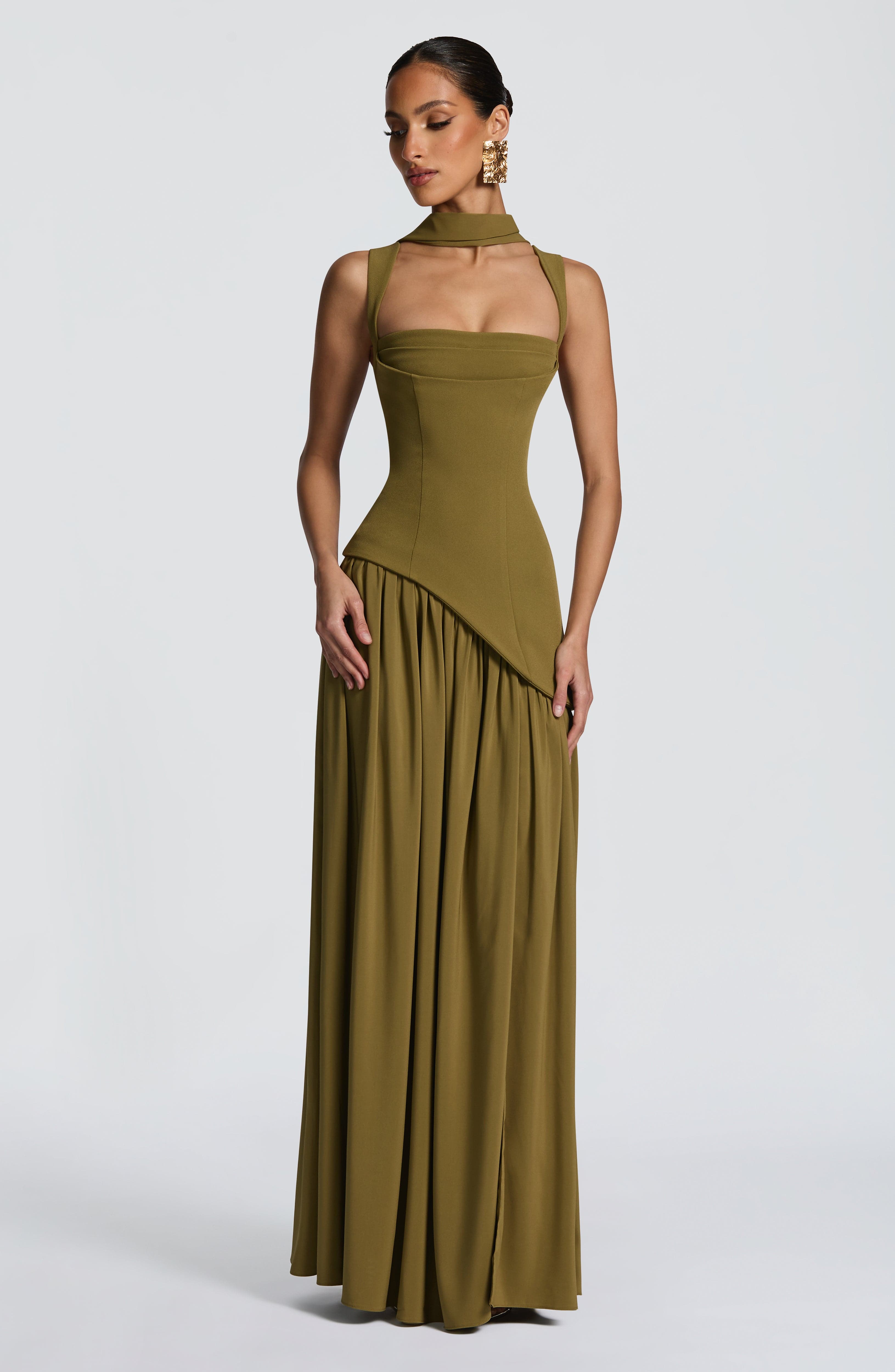 Tullulah Deep Olive Maxi Dress - ICYBOO