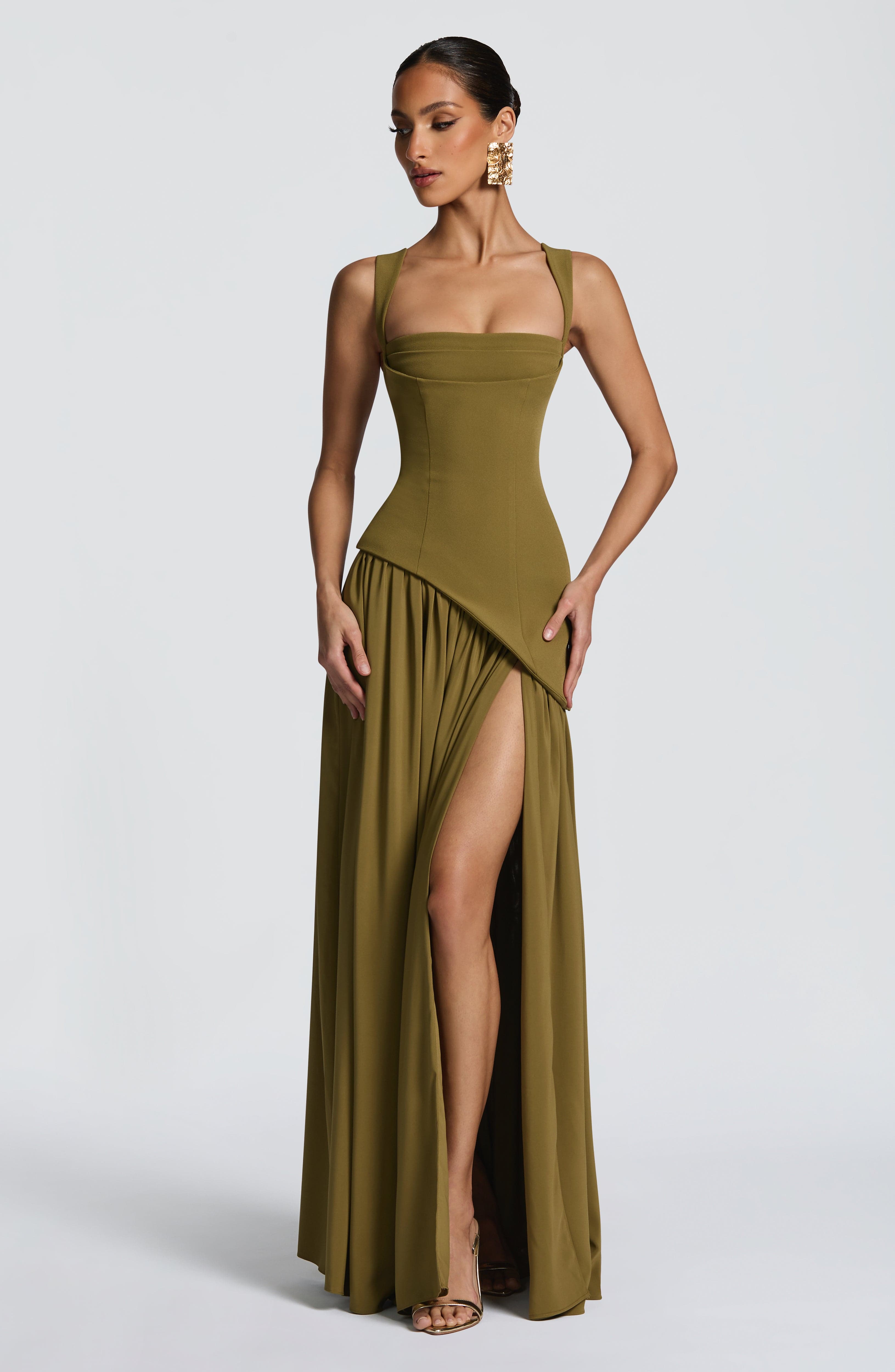 Tullulah Deep Olive Maxi Dress - ICYBOO
