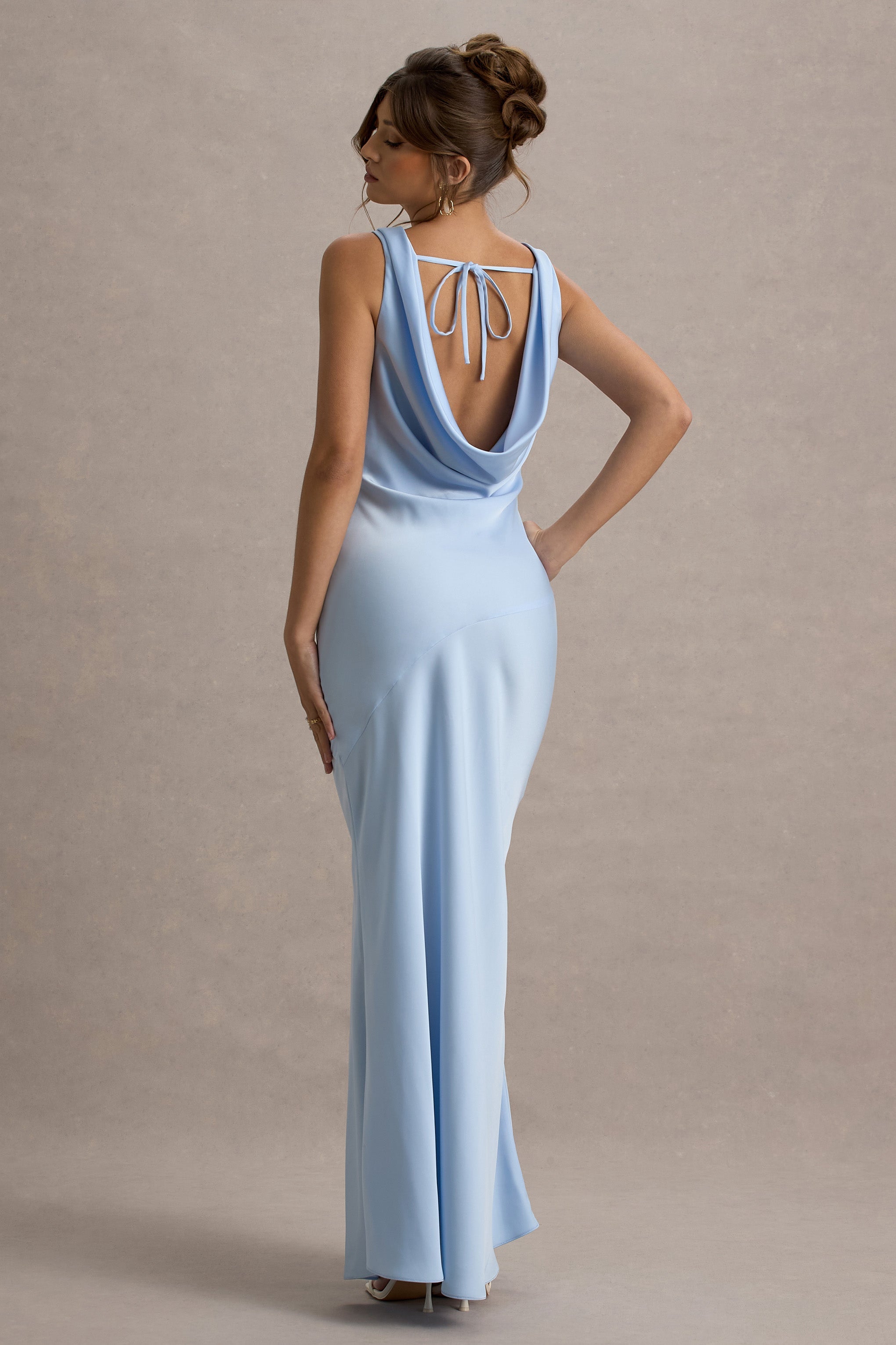 Alesso | Powder Blue Satin Cowl-Neck Maxi Dress - ICYBOO