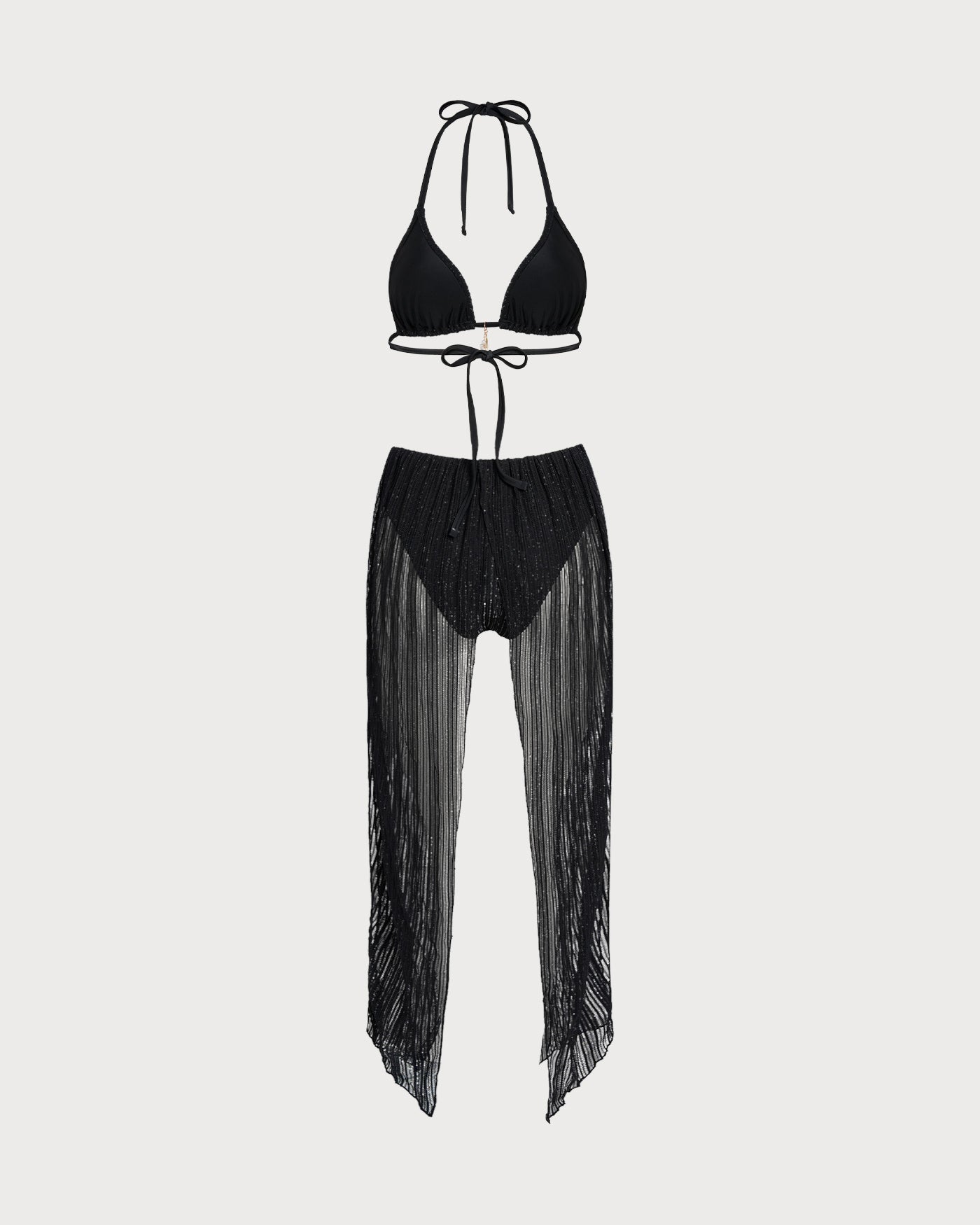 Ruched Halter High Cut Summer Bikini Set - Black