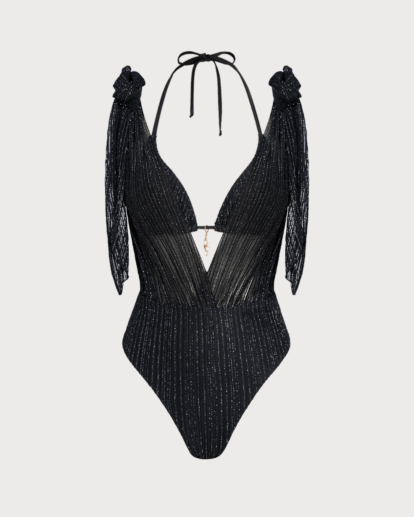 Ruched Halter High Cut Summer Bikini Set - Black