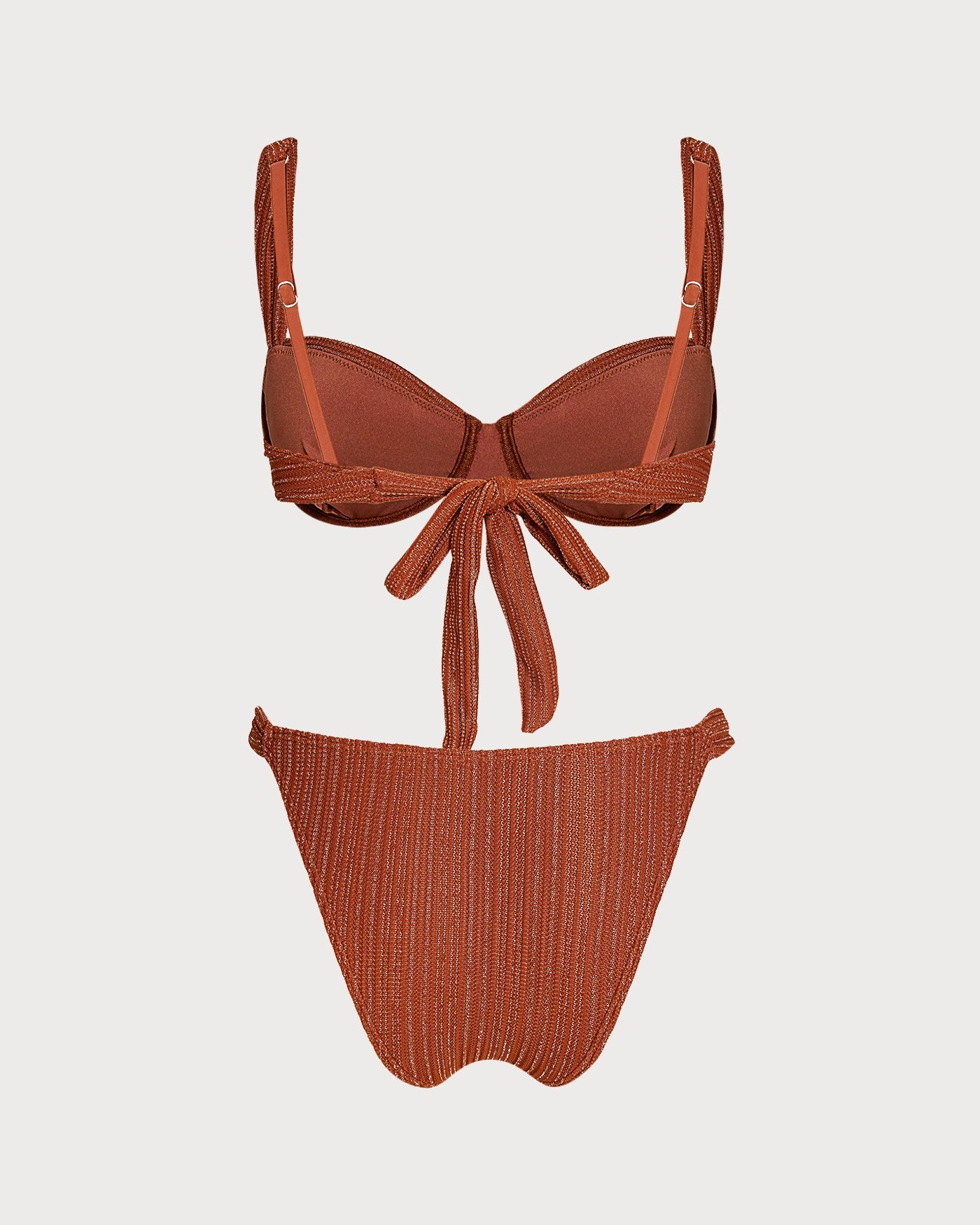 Ruched Sequin Sweetheart Neck Mini Summer Bikini Set - Brick Red