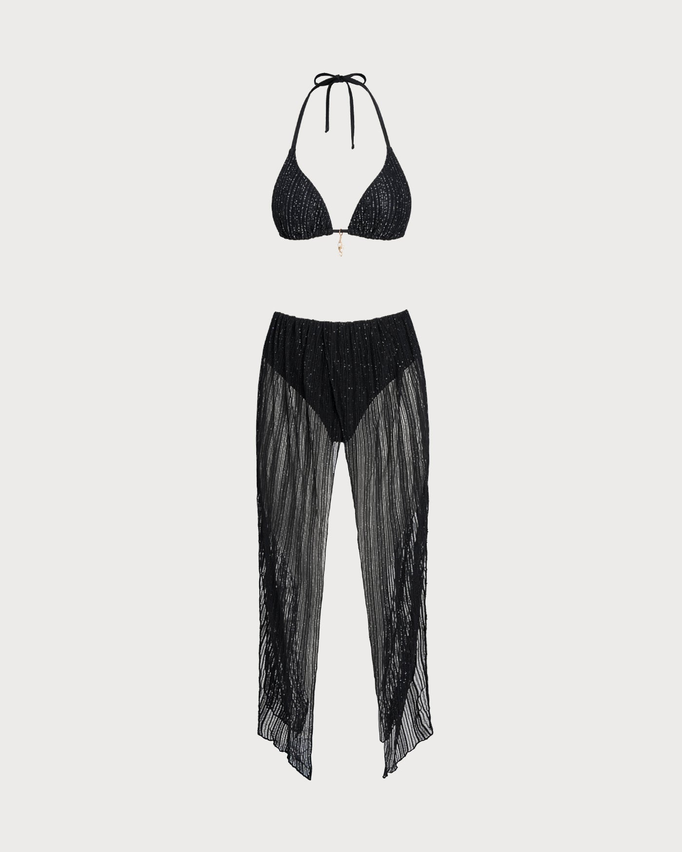 Ruched Halter High Cut Summer Bikini Set - Black