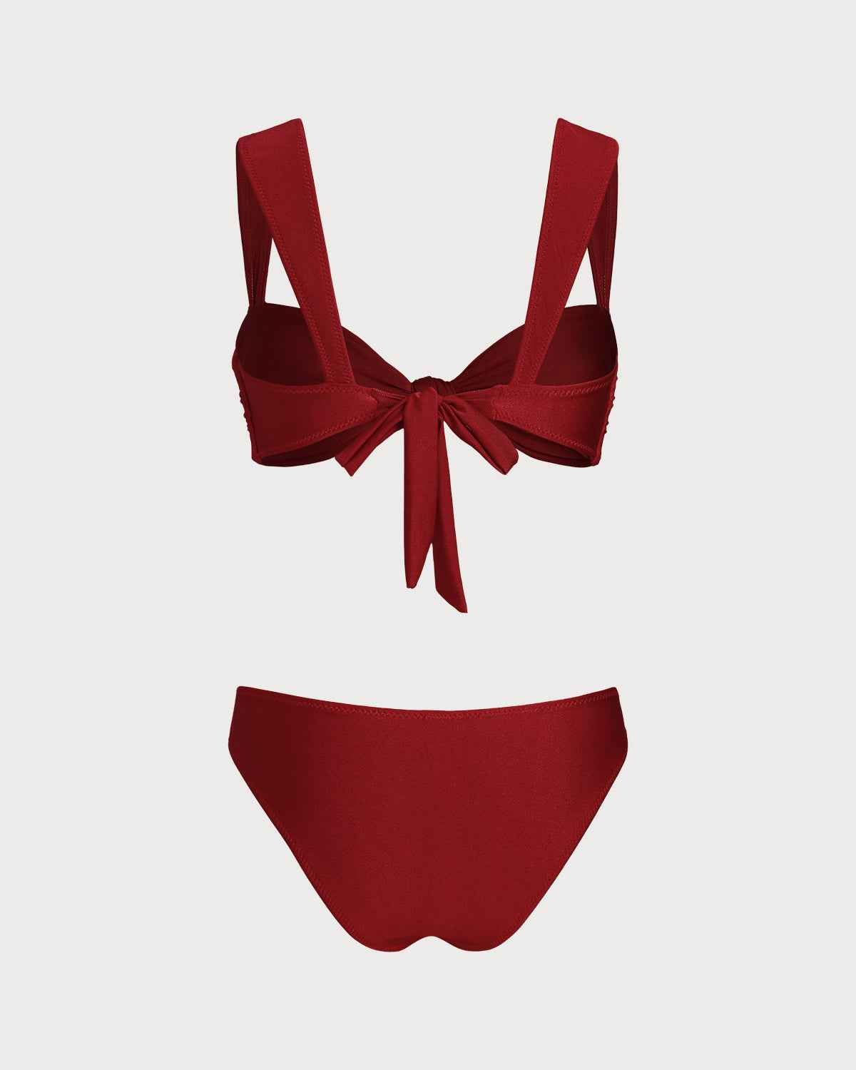 Solid Twist Front Triangle Low Waisted Summer Bikini Set - Red