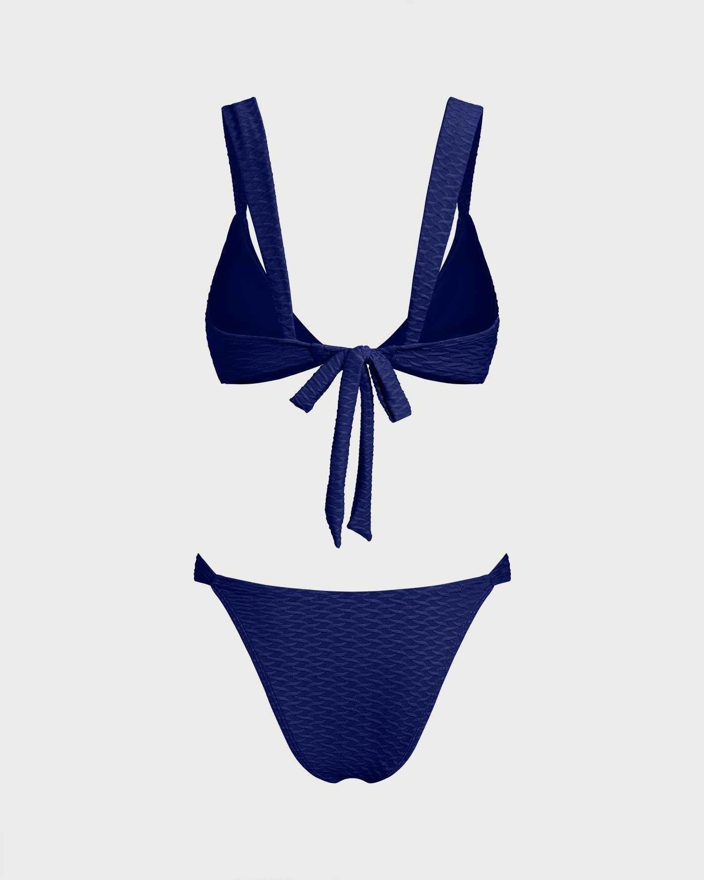 Textured Rhinestone High Cut Summer Bikini Set - Royal Blue