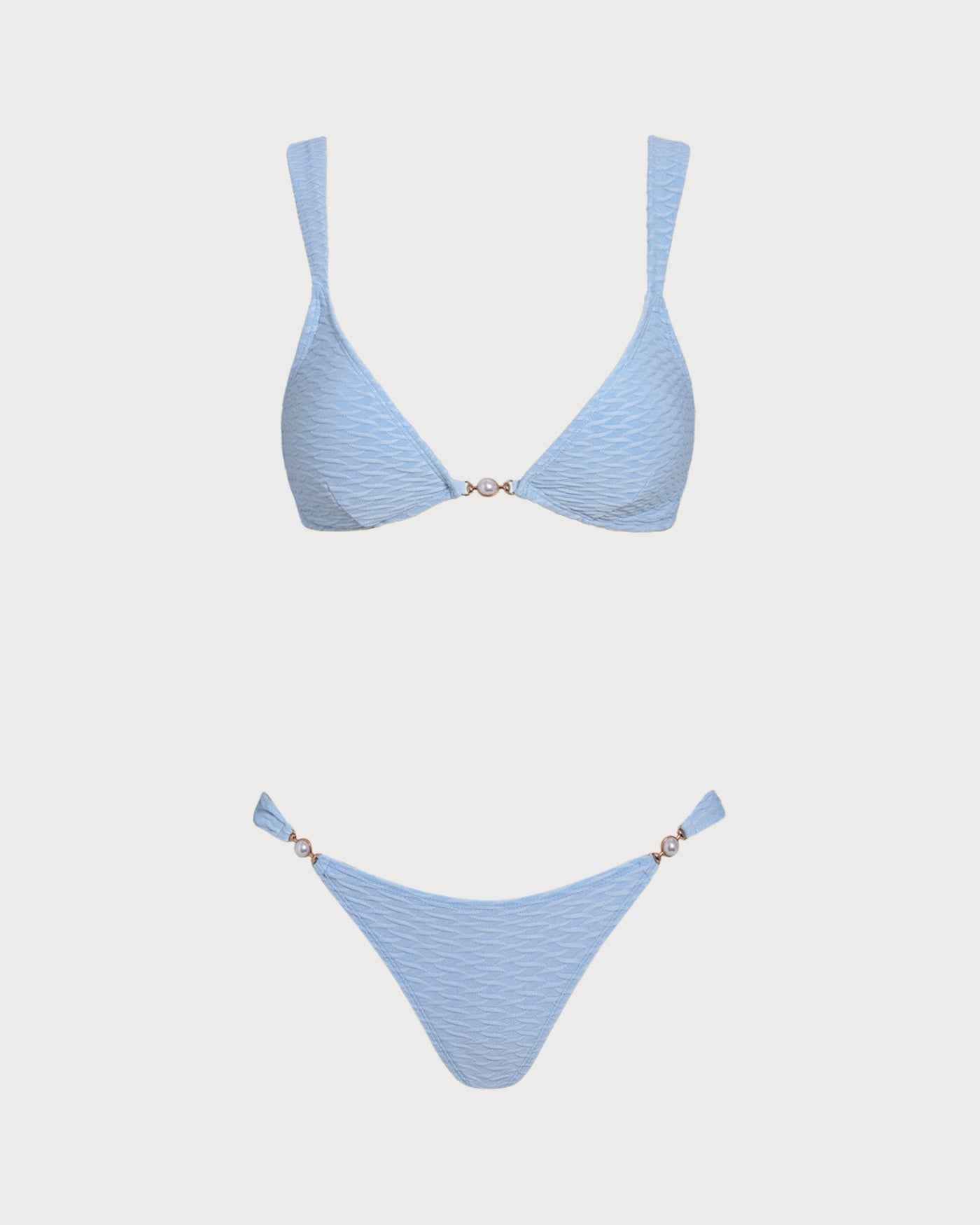Textured Rhinestone High Cut Summer Bikini Set - Blue