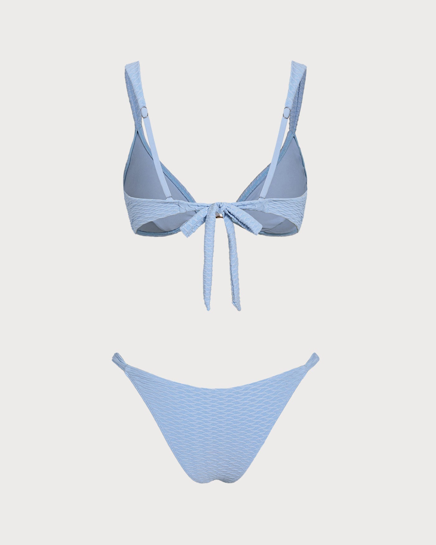 Textured Rhinestone High Cut Summer Bikini Set - Blue