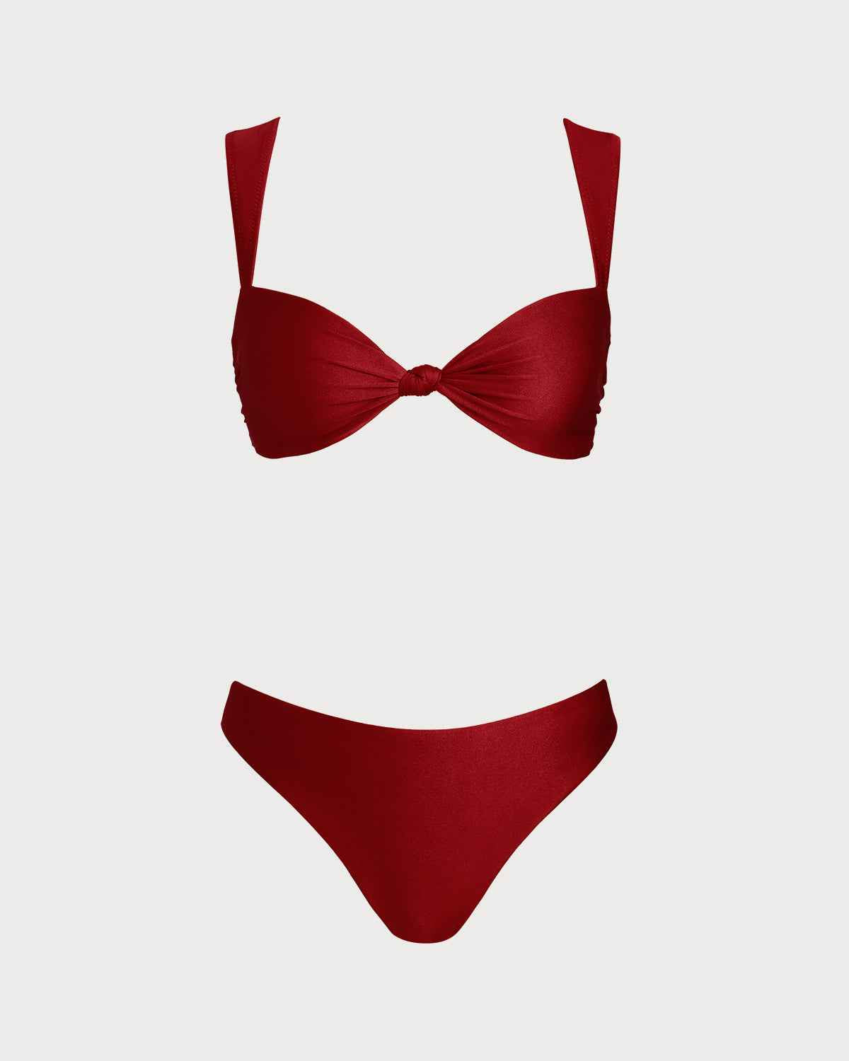 Solid Twist Front Triangle Low Waisted Summer Bikini Set - Red