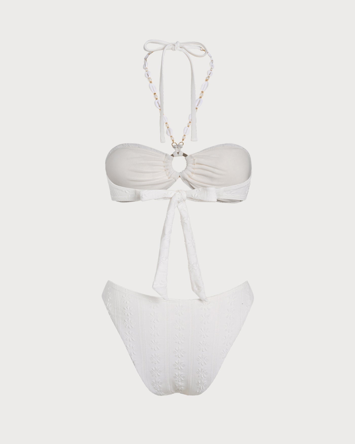 Halter Floral Ruched Summer Bikini Set - White