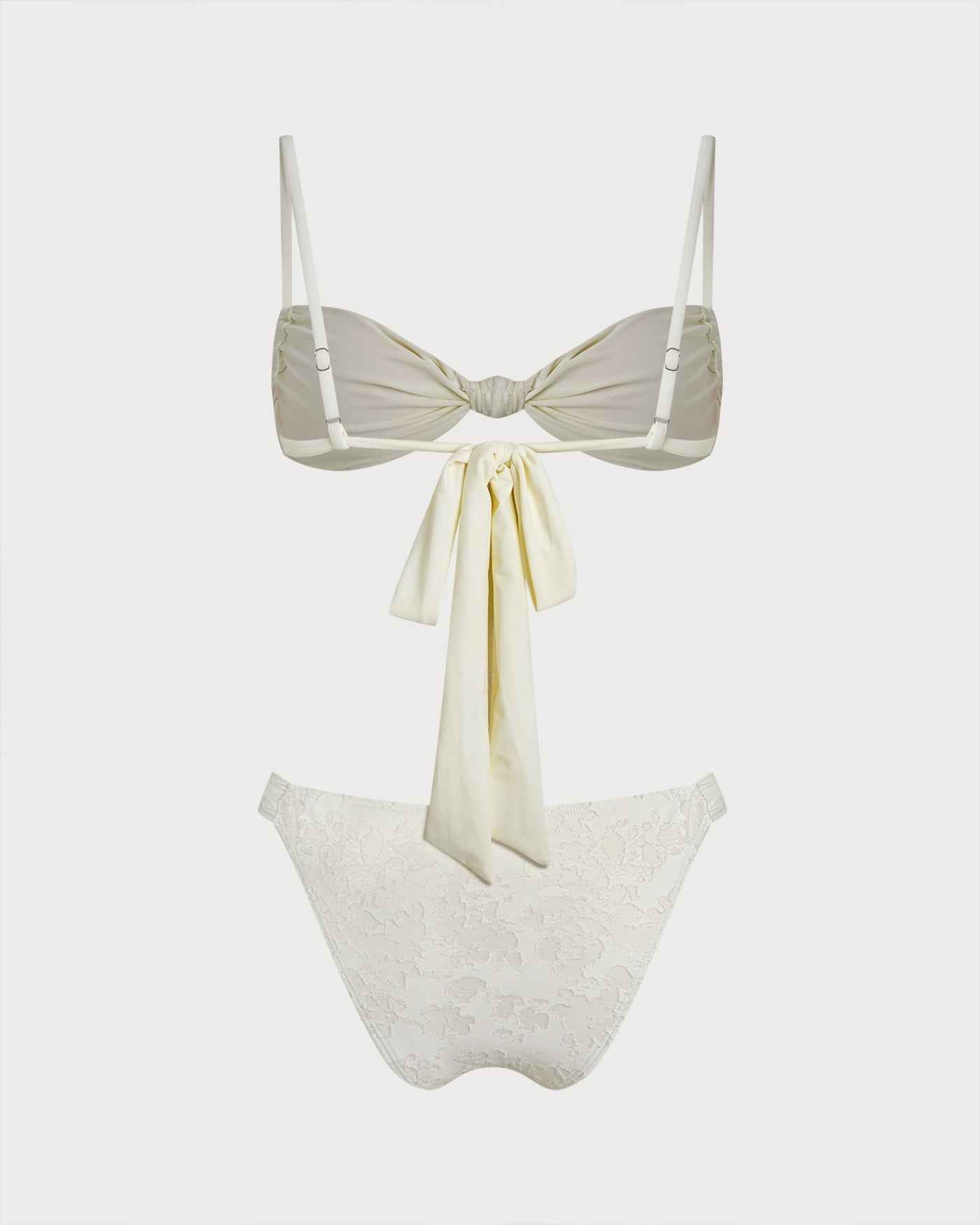 Ruched Textured High Cut Summer Bikini Set - White