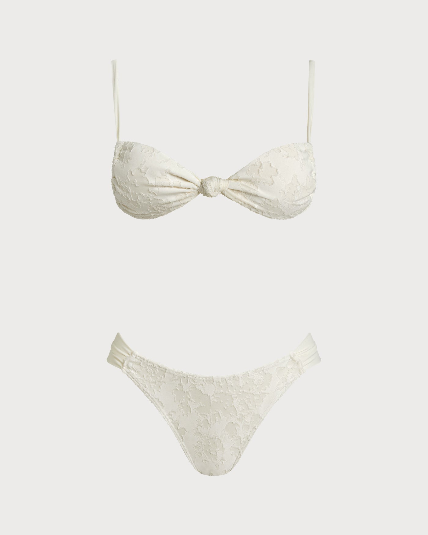 Ruched Textured High Cut Summer Bikini Set - White