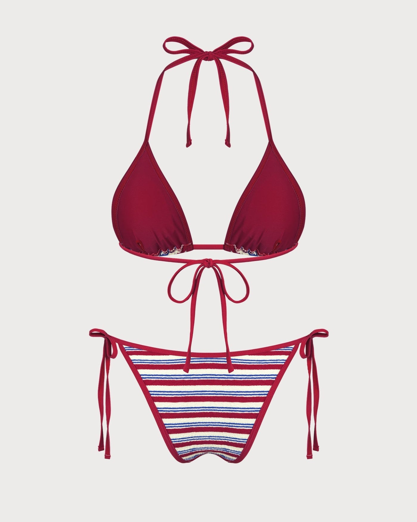 Ruched Strappy High Cut Summer Bikini Set - Red