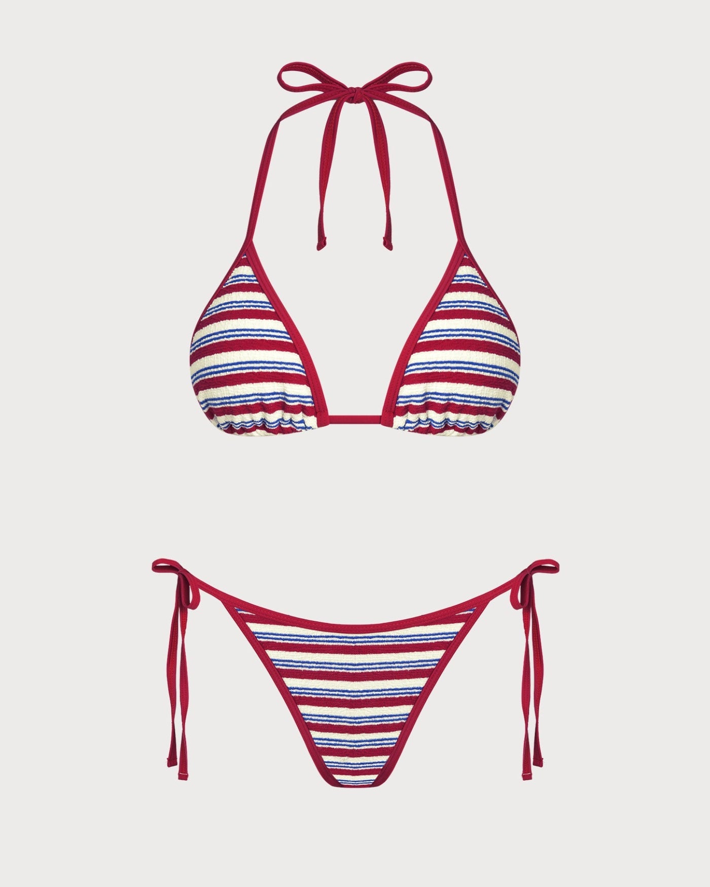 Ruched Strappy High Cut Summer Bikini Set - Red