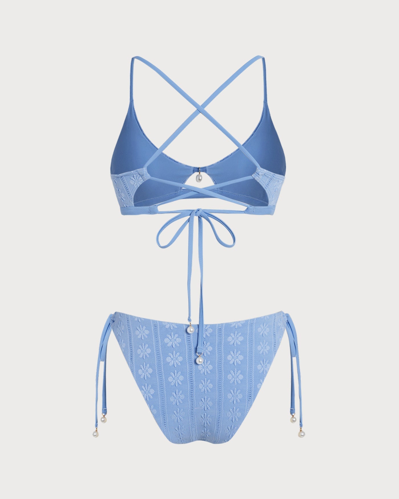Floral Textured High Cut Summer Bikini Set - Blue