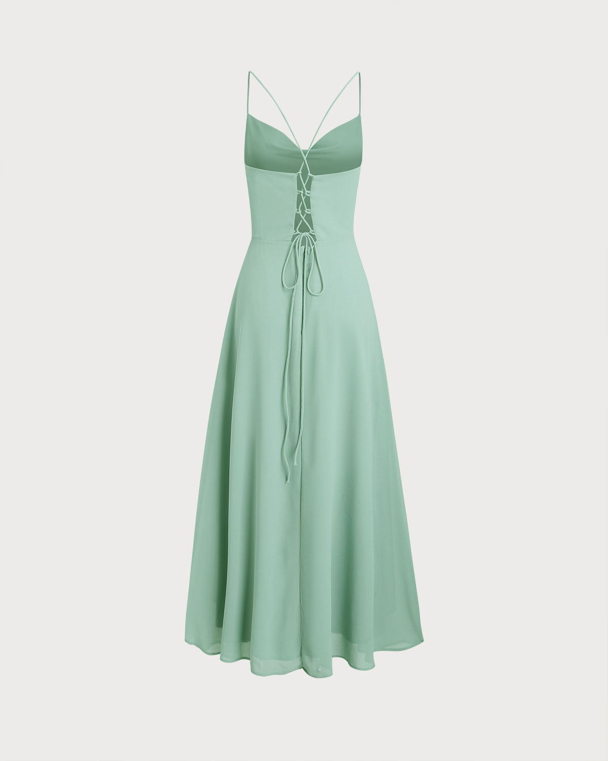 Backless Tie Slit Maxi Prom Dress - Green