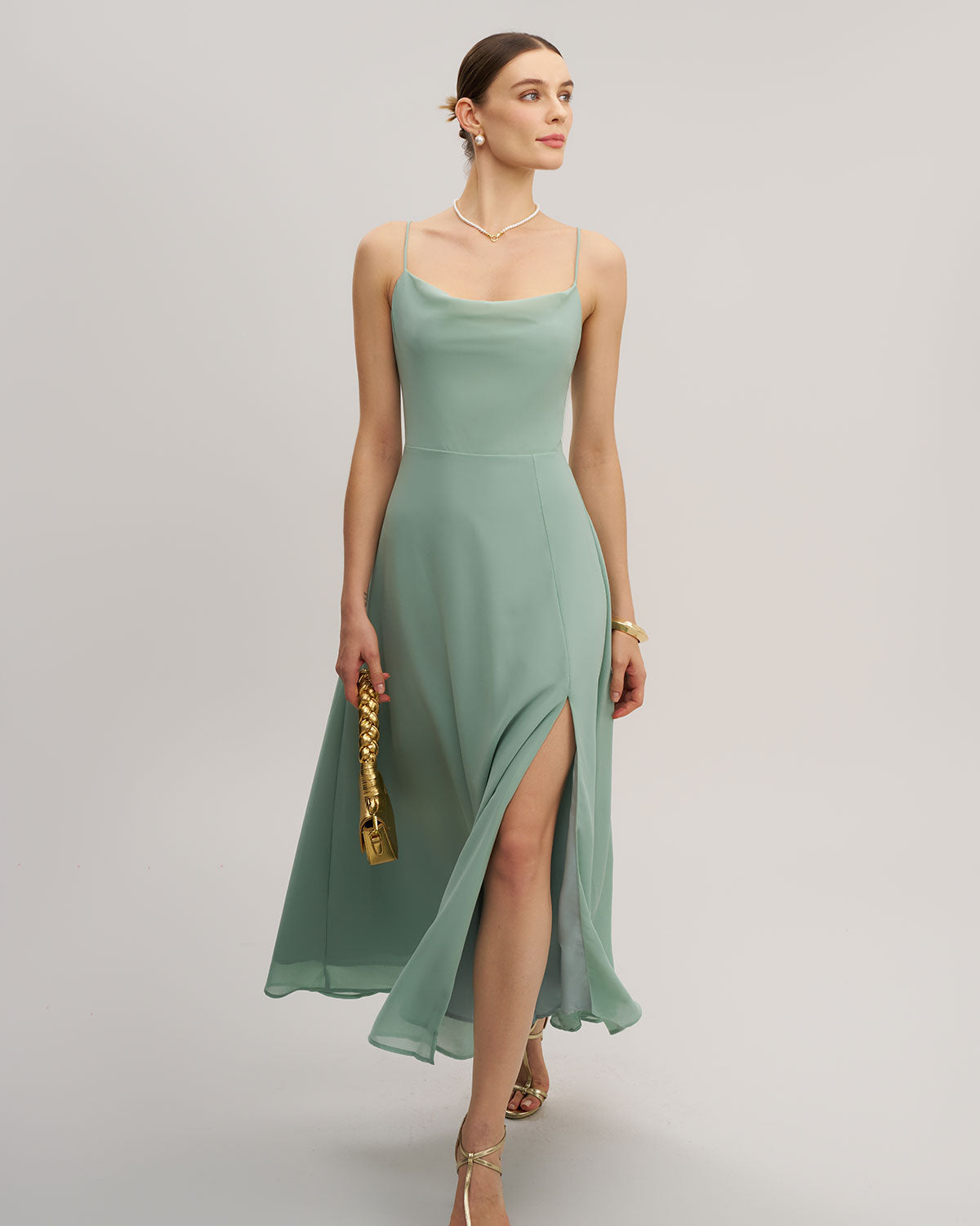 Backless Tie Slit Maxi Prom Dress - Green