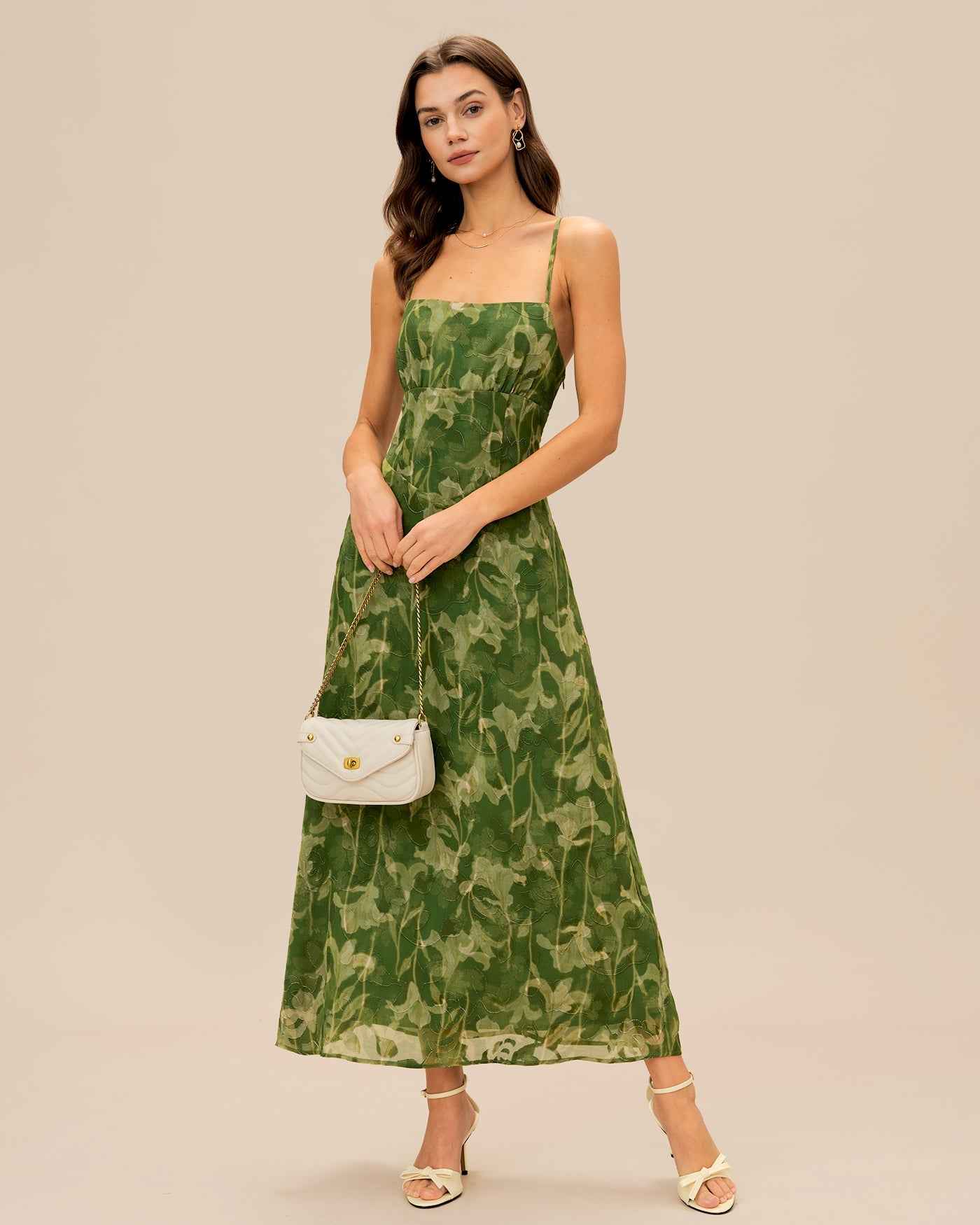 Floral Jacquard A-Line Maxi Prom Dress - Green