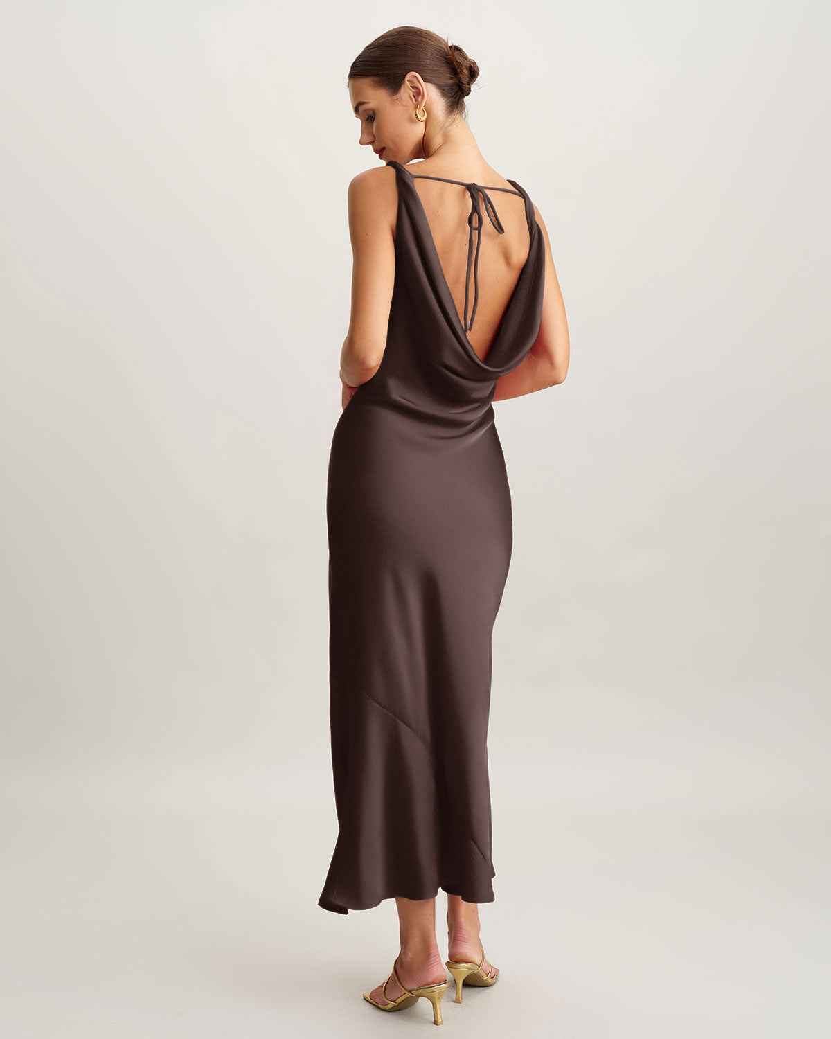 Coffee Satin Bodycon Maxi Prom Dress - Brown