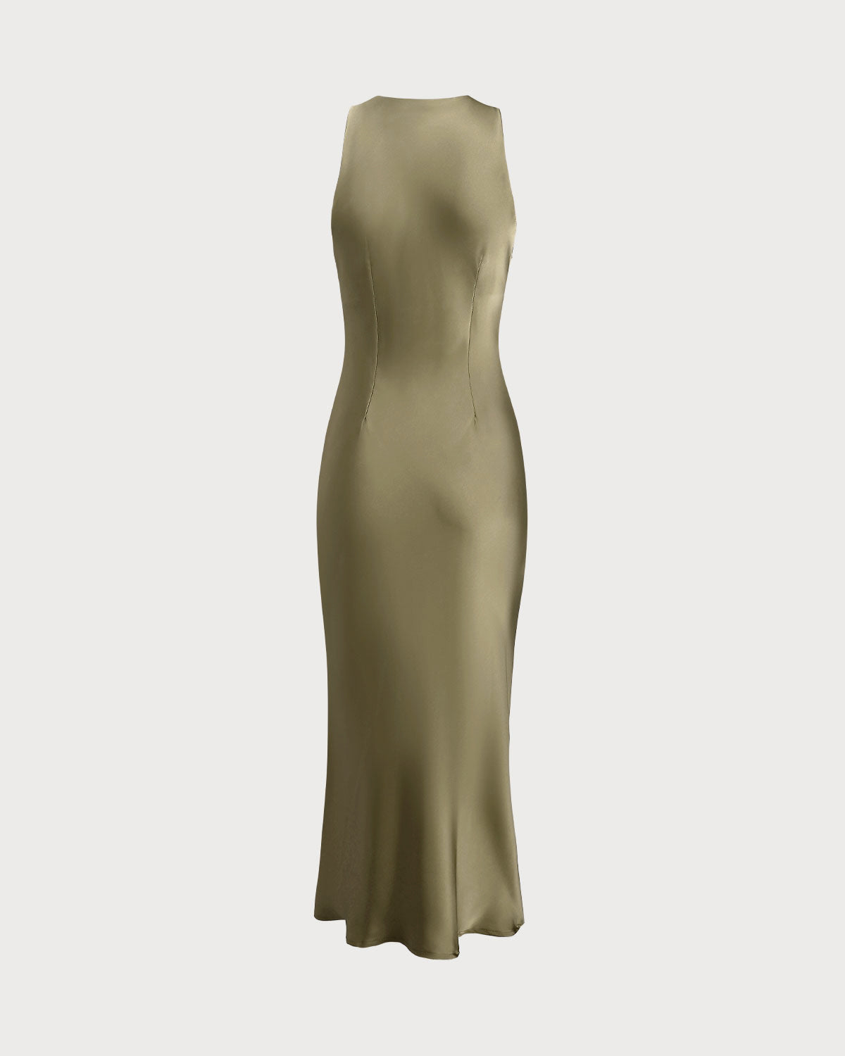 Satin Pleated Sleeveless Midi Prom Dress - Green