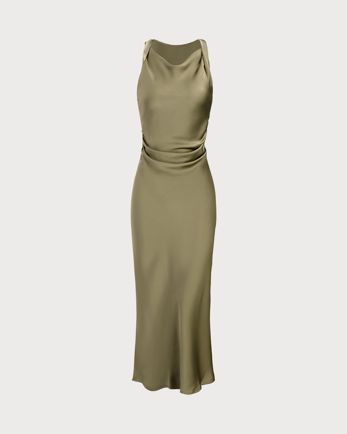 Satin Pleated Sleeveless Midi Prom Dress - Green